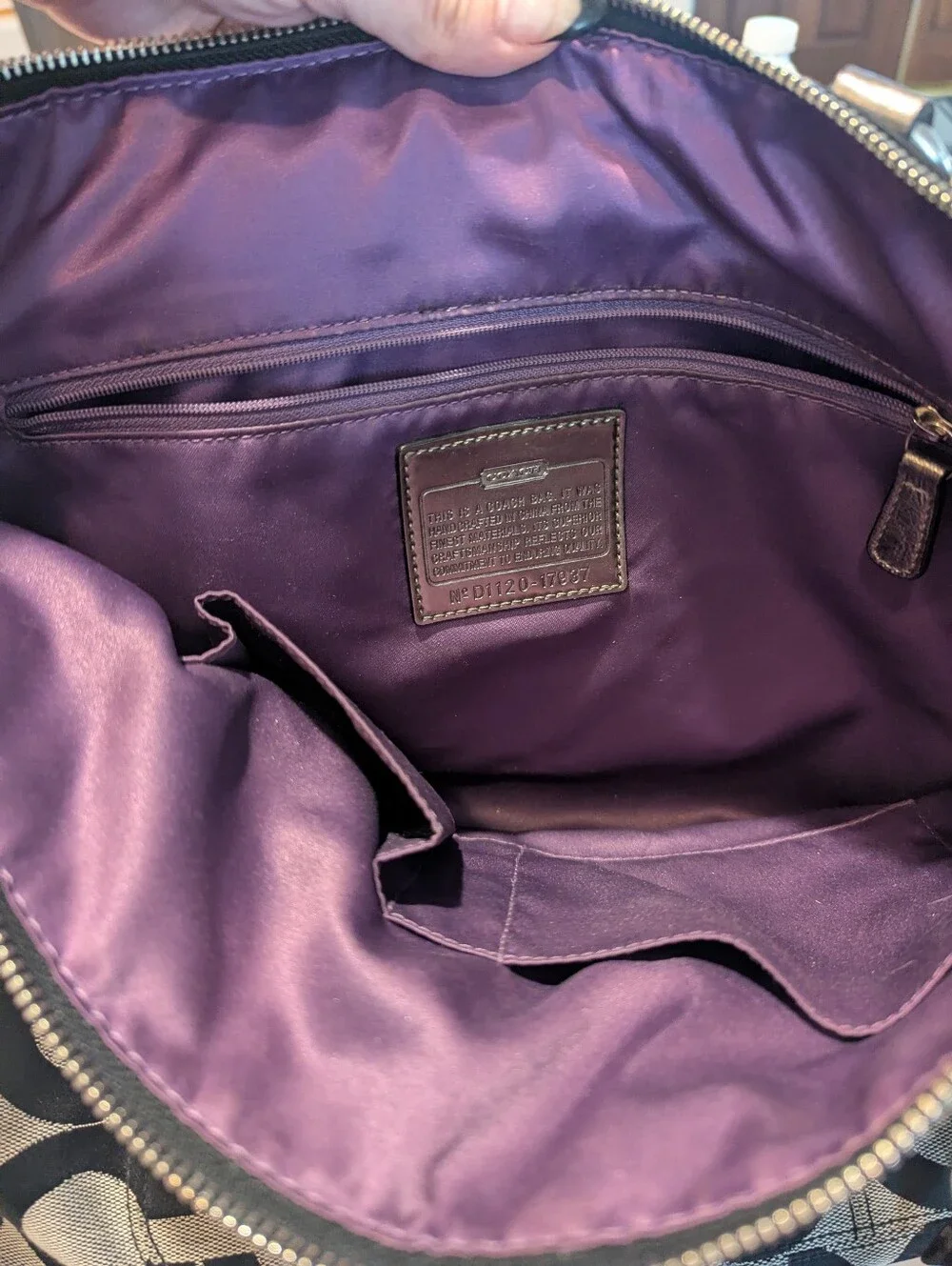 Y2K Coach Black & Gray Signature 'C' Tote with Ribbon Charm